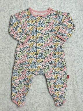 Magnetic Me Pink Floral Ruffle Footie Sleeper 0-3M Baby Girl Organic Cotton